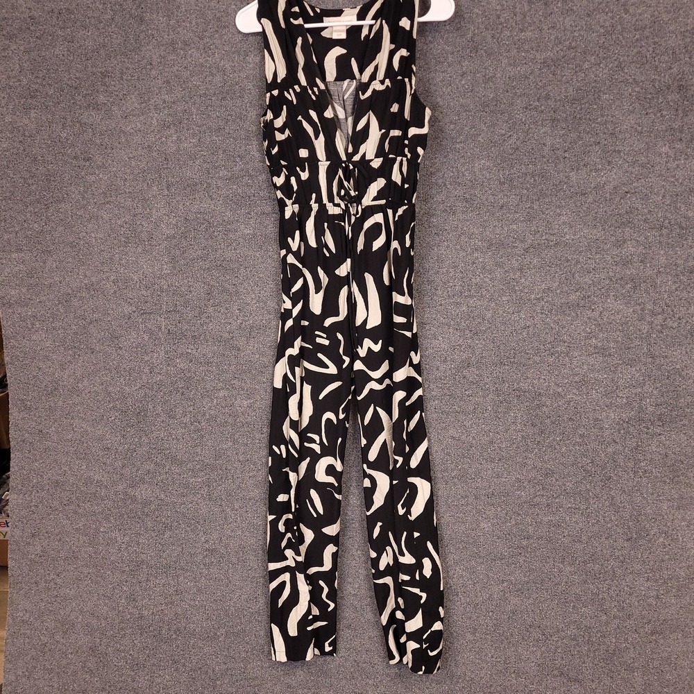 Monteau Los Angeles Womens Small Black White Abstract Sleeveless Jumpsuit Rayon